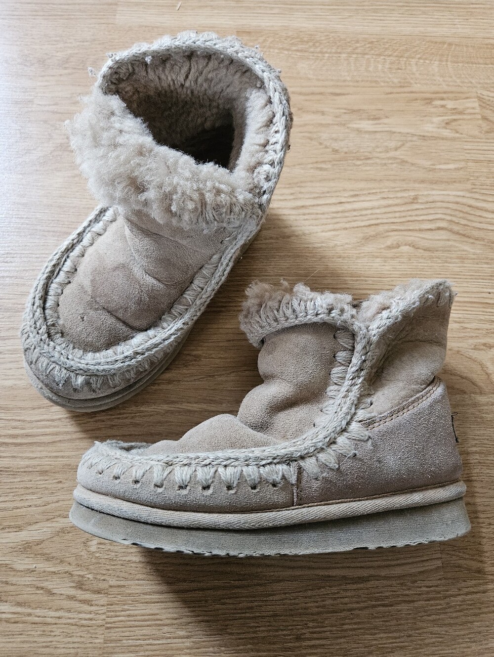 Mou ESKIMO Ankle Short Sheepskin Wool Lined Boots Light Tan Suede Leathet